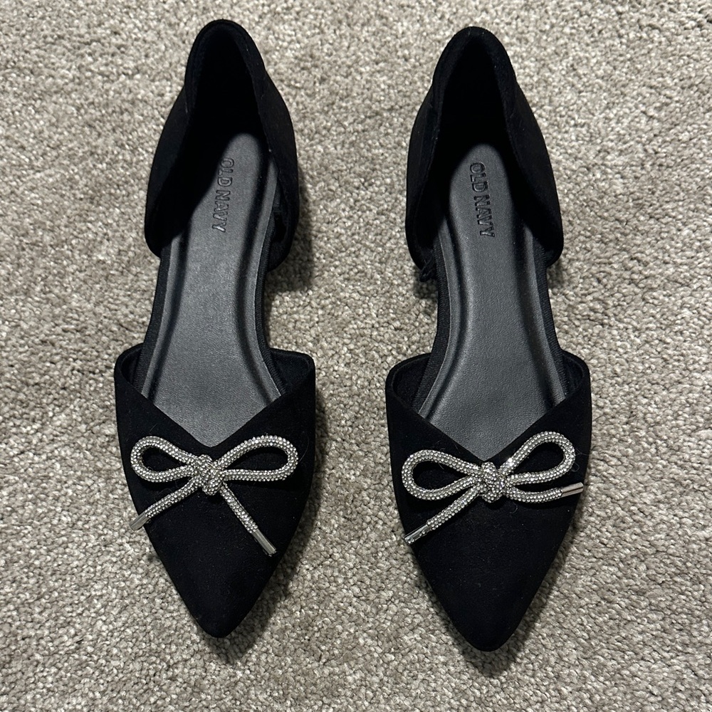 Old Navy Black Flats with Silver Bow Size 6.5